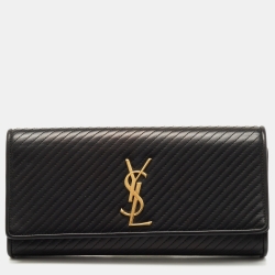 Saint Laurent Black Diagonal Quilt Leather Kate Monogram Clutch
