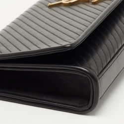 Saint Laurent Black Diagonal Quilt Leather Kate Monogram Clutch