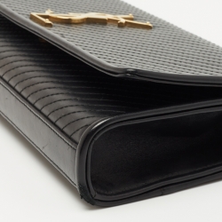 Saint Laurent Black Diagonal Quilt Leather Kate Monogram Clutch
