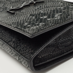 Saint Laurent Black Snakeskin Embossed Leather Kate Wallet On Chain