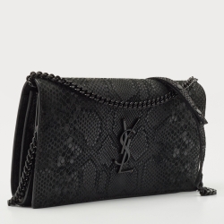 Saint Laurent Black Snakeskin Embossed Leather Kate Wallet On Chain