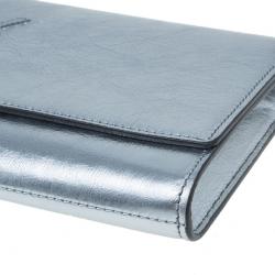 Saint Laurent Paris Silver Patent Leather 'Belle De Jour' Flap Clutch