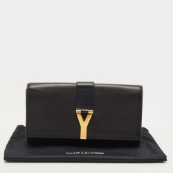 Pre Owned Saint Laurent Black Leather Y-Ligne Clutch