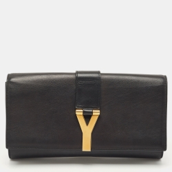 Pre Owned Saint Laurent Black Leather Y-Ligne Clutch