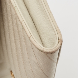 Pre Owned Saint Laurent Off White Matelasse Leather Cassandre Wristlet Clutch