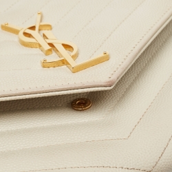 Pre Owned Saint Laurent Off White Matelasse Leather Cassandre Wristlet Clutch