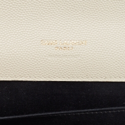 Pre Owned Saint Laurent Off White Matelasse Leather Cassandre Wristlet Clutch