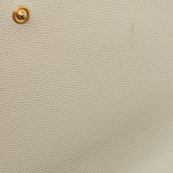 Pre Owned Saint Laurent Off White Matelasse Leather Cassandre Wristlet Clutch