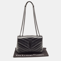 Pre Owned Saint Laurent Black Quilted Leather Small Loulou Shoulder Bag