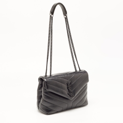 Pre Owned Saint Laurent Black Quilted Leather Small Loulou Shoulder Bag