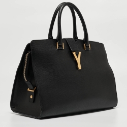 Saint Laurent Black Leather Medium Cabas Y-Ligne Tote