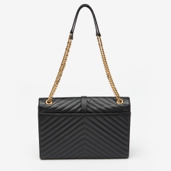 Pre Owned Saint Laurent Black Matelassé Leather Large Monogram Envelope Shoulder Bag