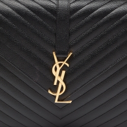 Pre Owned Saint Laurent Black Matelassé Leather Large Monogram Envelope Shoulder Bag
