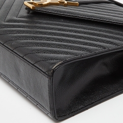 Pre Owned Saint Laurent Black Matelassé Leather Large Monogram Envelope Shoulder Bag