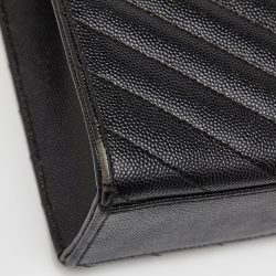 Pre Owned Saint Laurent Black Matelassé Leather Large Monogram Envelope Shoulder Bag