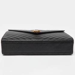 Pre Owned Saint Laurent Black Matelassé Leather Large Monogram Envelope Shoulder Bag