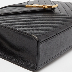 Pre Owned Saint Laurent Black Matelassé Leather Large Monogram Envelope Shoulder Bag