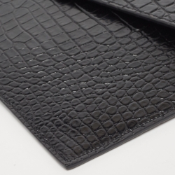 Pre Owned Saint Laurent Black Croc Embossed Leather Uptown Clutch