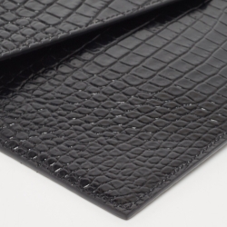 Pre Owned Saint Laurent Black Croc Embossed Leather Uptown Clutch