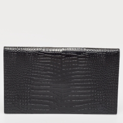 Pre Owned Saint Laurent Black Croc Embossed Leather Uptown Clutch