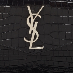 Pre Owned Saint Laurent Black Croc Embossed Leather Uptown Clutch