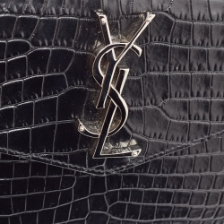 Pre Owned Saint Laurent Black Croc Embossed Leather Uptown Clutch