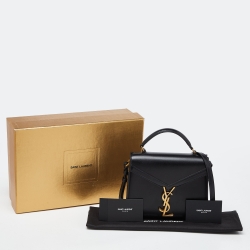 Saint Laurent Black Leather Mini Cassandra Top Handle Bag