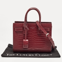 مملوكة مسبقًا Saint Laurent Red Croc Embossed Leather Nano Classic Sac De Jour Tote