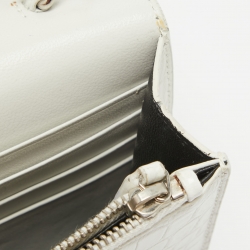 Pre Owned Saint Laurent White Croc Embossed Leather Kate Tassel Chain Wallet