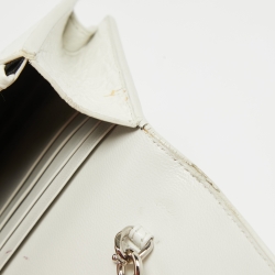 Pre Owned Saint Laurent White Croc Embossed Leather Kate Tassel Chain Wallet