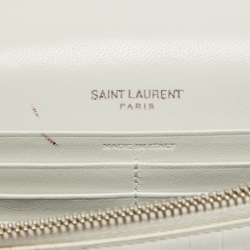 Pre Owned Saint Laurent White Croc Embossed Leather Kate Tassel Chain Wallet