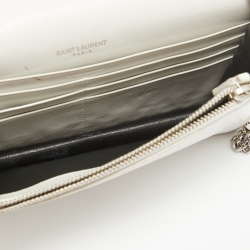 Pre Owned Saint Laurent White Croc Embossed Leather Kate Tassel Chain Wallet