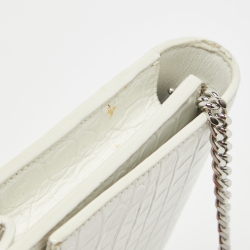 Pre Owned Saint Laurent White Croc Embossed Leather Kate Tassel Chain Wallet