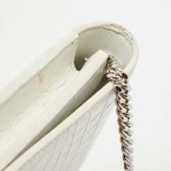 Pre Owned Saint Laurent White Croc Embossed Leather Kate Tassel Chain Wallet