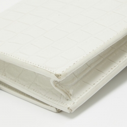 Pre Owned Saint Laurent White Croc Embossed Leather Kate Tassel Chain Wallet
