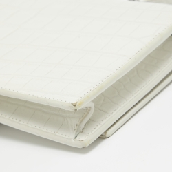 Pre Owned Saint Laurent White Croc Embossed Leather Kate Tassel Chain Wallet