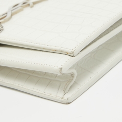 Pre Owned Saint Laurent White Croc Embossed Leather Kate Tassel Chain Wallet