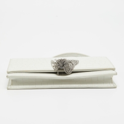 Pre Owned Saint Laurent White Croc Embossed Leather Kate Tassel Chain Wallet