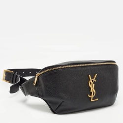 Saint Laurent Black Leather Cassandre Belt Bag