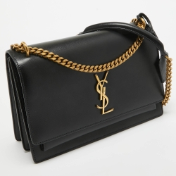 Saint Laurent Black Leather Large Sunset Shoulder Bag