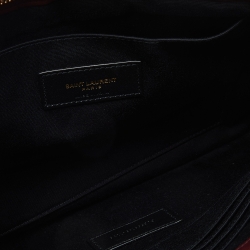 Pre Owned Saint Laurent Burgundy Matelassé Leather Monogram Wristlet Pouch