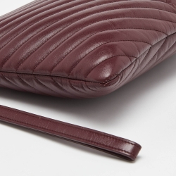 Pre Owned Saint Laurent Burgundy Matelassé Leather Monogram Wristlet Pouch