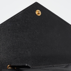 Pre Owned Saint Laurent Black Matelassé Leather Envelope Wallet on Chain