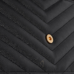 Pre Owned Saint Laurent Black Matelassé Leather Envelope Wallet on Chain
