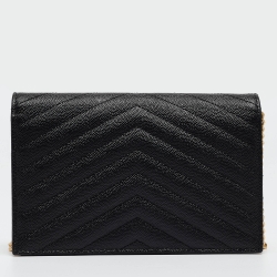 Pre Owned Saint Laurent Black Matelassé Leather Envelope Wallet on Chain