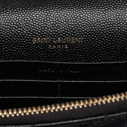 Pre Owned Saint Laurent Black Matelassé Leather Envelope Wallet on Chain