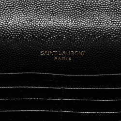 Pre Owned Saint Laurent Black Matelassé Leather Envelope Wallet on Chain
