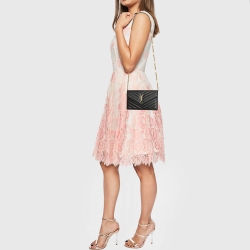 Pre Owned Saint Laurent Black Matelassé Leather Envelope Wallet on Chain