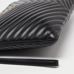 Pre Owned Saint Laurent Black Matelasse Leather Cassandre Wristlet Pouch
