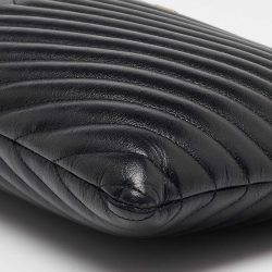 Pre Owned Saint Laurent Black Matelasse Leather Cassandre Wristlet Pouch